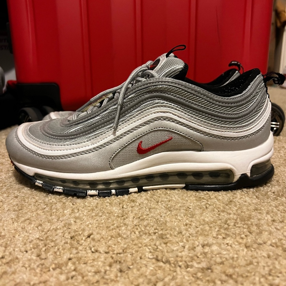 Men’s Nike Air Max 97 Silver Bullet Silver/Red Size 8.5 .